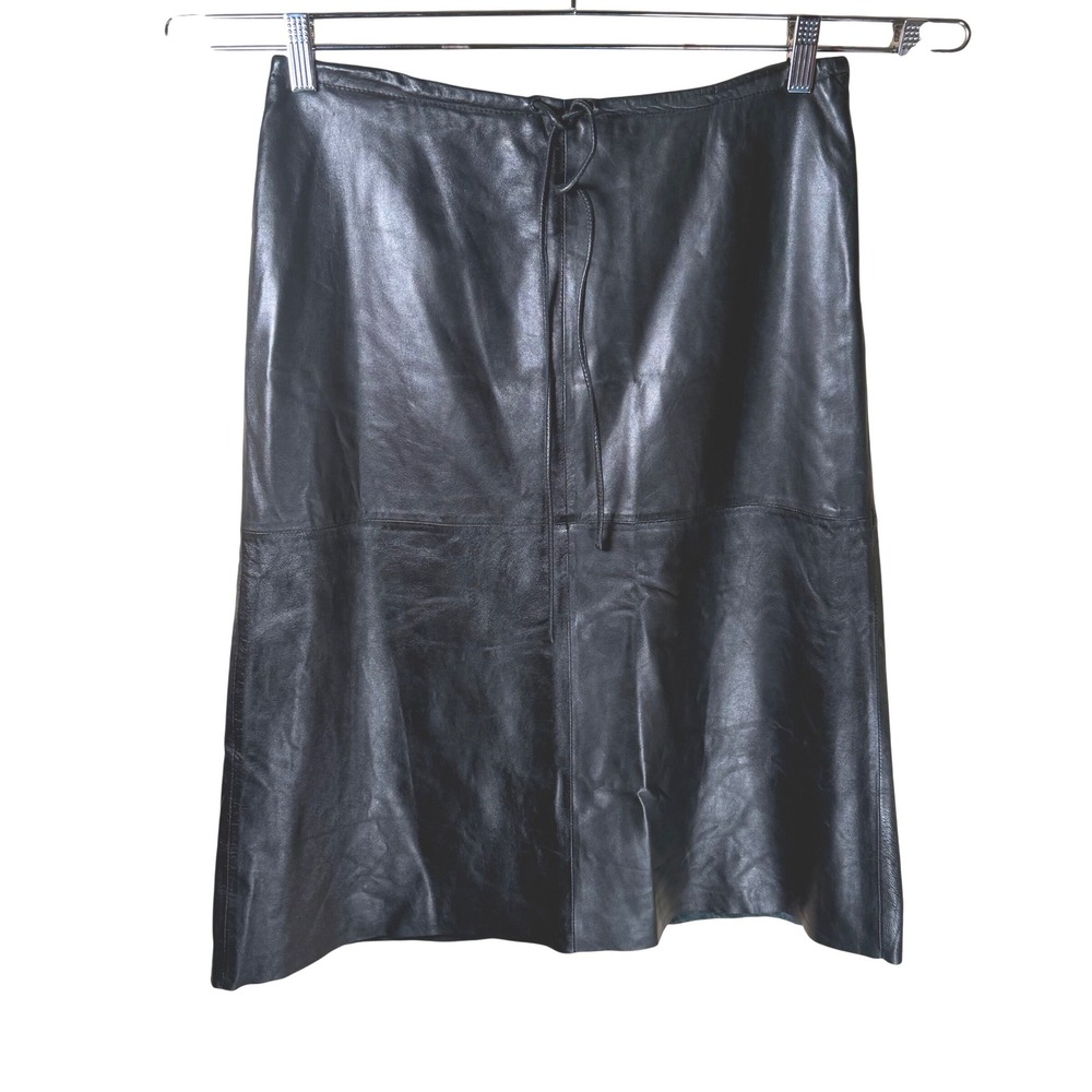 Garfield & Marks Leather Skirt Womens 10 Black A-Line Lace Up Knee Length NEW‎